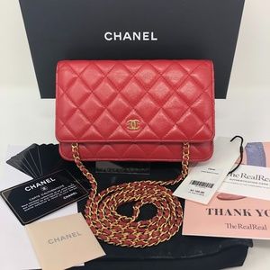 Chanel Red Lambskin GoldHW WOC Wallet on Chain Bag